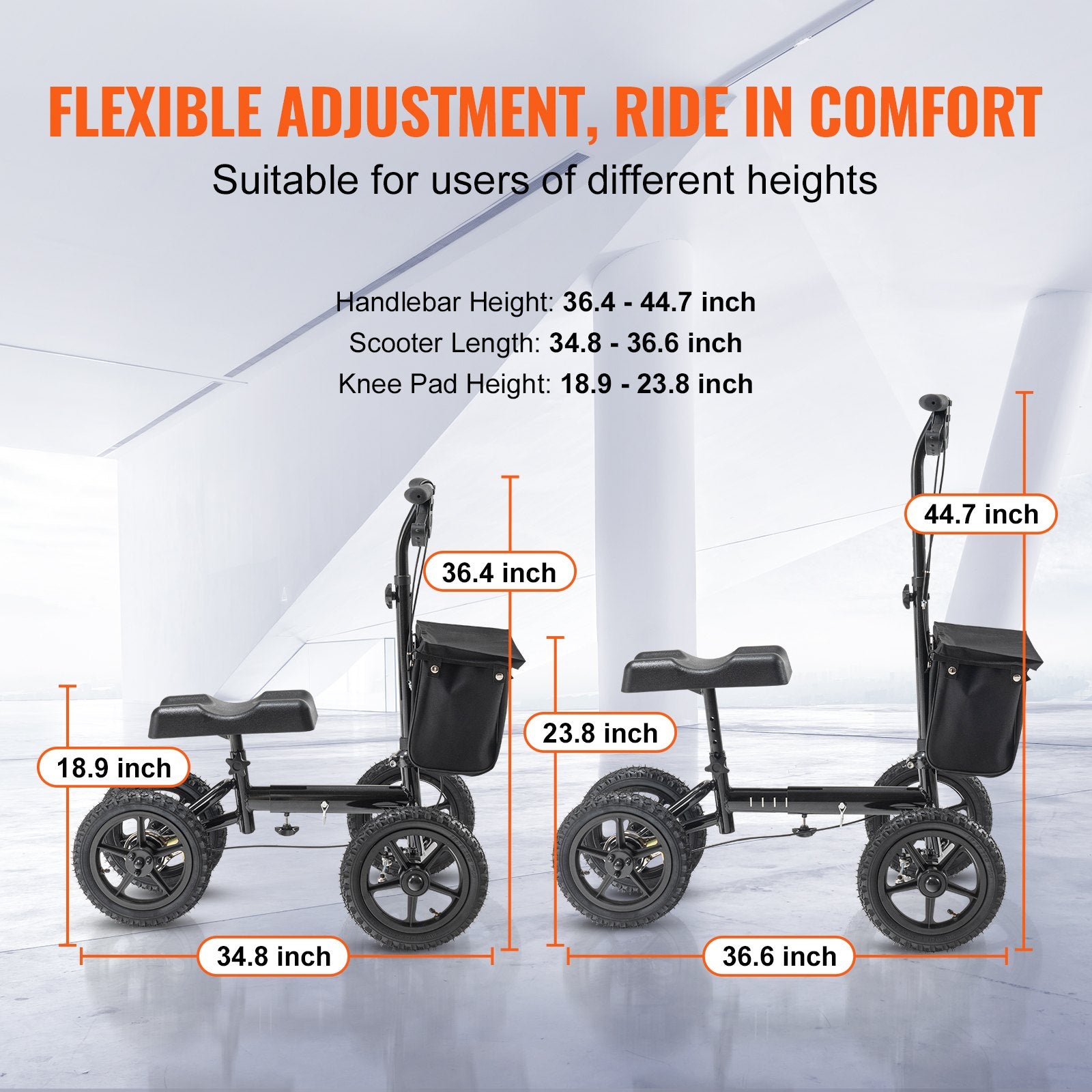 Folding Knee Scooter, Aluminum Steerable Knee Walker with Height-Adjustable Handlebar & Knee Pad, 12" V952-XGZXQCQLBDJZ6X9I8V0