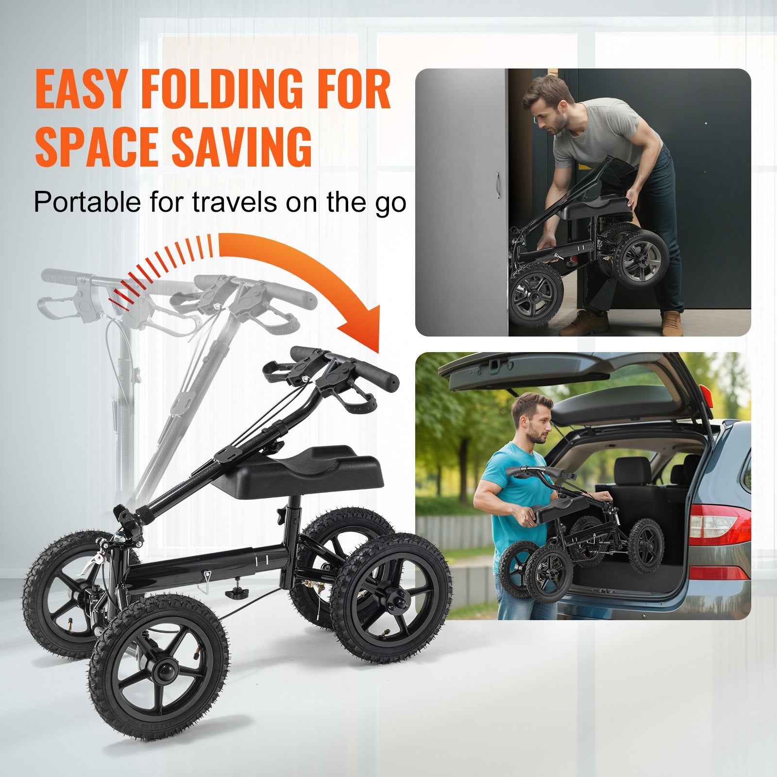 Folding Knee Scooter, Aluminum Steerable Knee Walker with Height-Adjustable Handlebar & Knee Pad, 12" V952-XGZXQCQLBDJZ6X9I8V0
