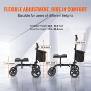 Folding Knee Scooter, Carbon Steel Steerable Knee Walker with Height-Adjustable Handlebar & Knee Pad, V952-XGZXQQ10H8SXT3HJ5V0