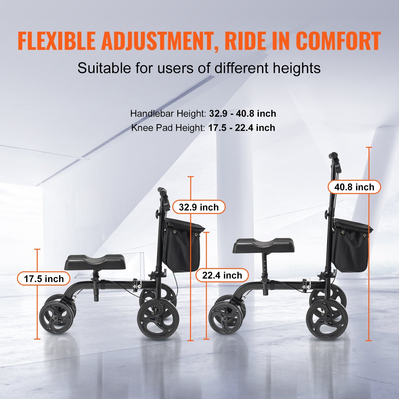 Folding Knee Scooter, Carbon Steel Steerable Knee Walker with Height-Adjustable Handlebar & Knee Pad, V952-XGZXQQ10H8SXT3HJ5V0