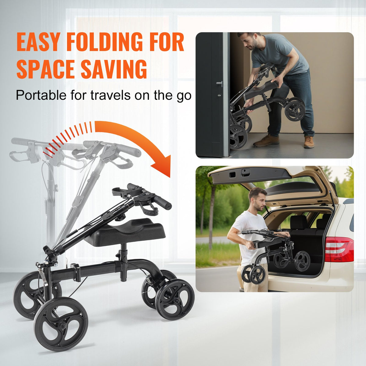 Folding Knee Scooter, Carbon Steel Steerable Knee Walker with Height-Adjustable Handlebar & Knee Pad, V952-XGZXQQ10H8SXT3HJ5V0