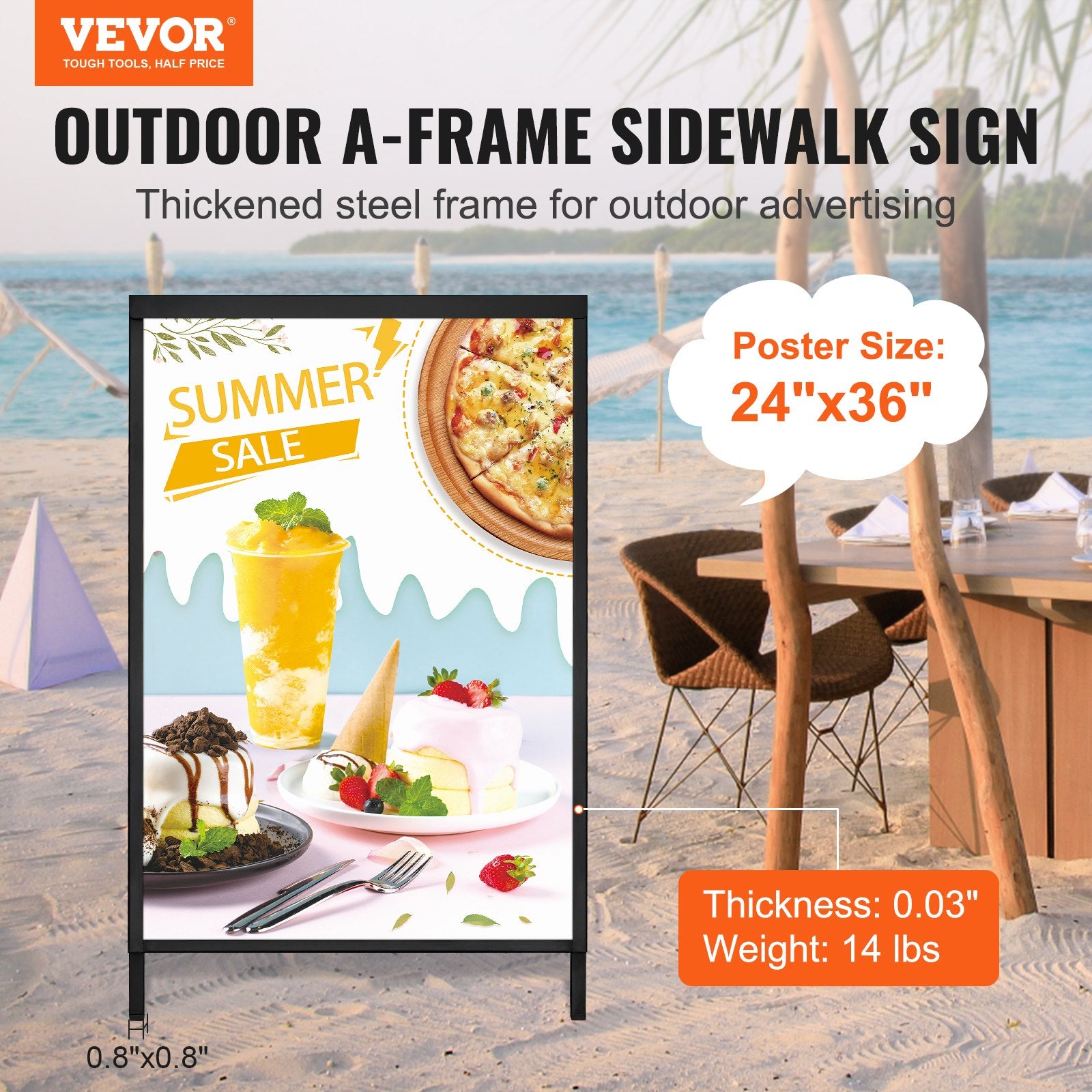 A Frame Sidewalk Sign, 61x91cm Heavy Duty Slide-in Signboard Holder, Double-Sided Folding Sandwich Board V952-XHBZA2436INCHM1FCV0