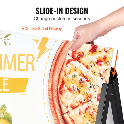 A Frame Sidewalk Sign, 61x91cm Heavy Duty Slide-in Signboard Holder, Double-Sided Folding Sandwich Board V952-XHBZA2436INCHM1FCV0
