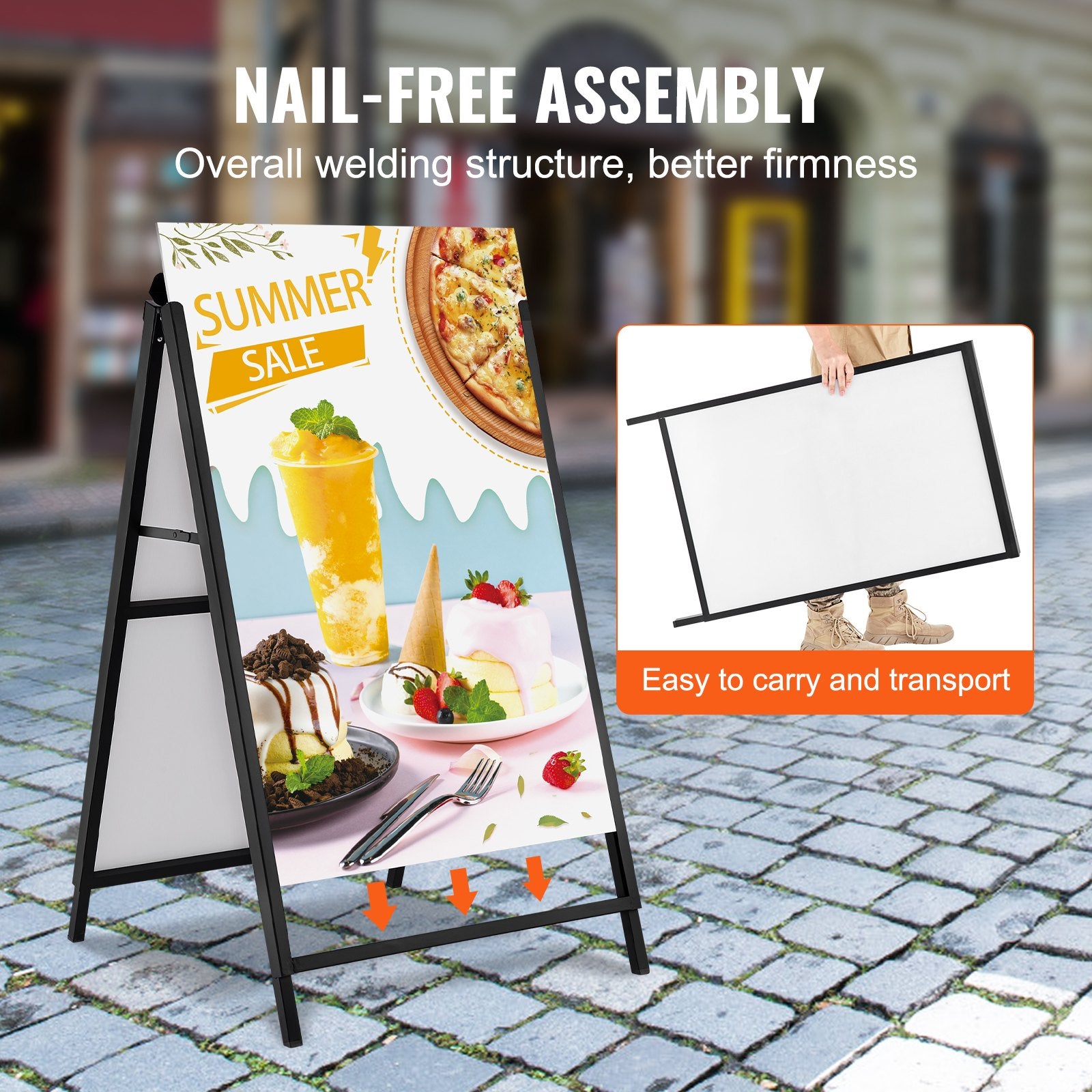 A Frame Sidewalk Sign, 61x91cm Heavy Duty Slide-in Signboard Holder, Double-Sided Folding Sandwich Board V952-XHBZA2436INCHM1FCV0