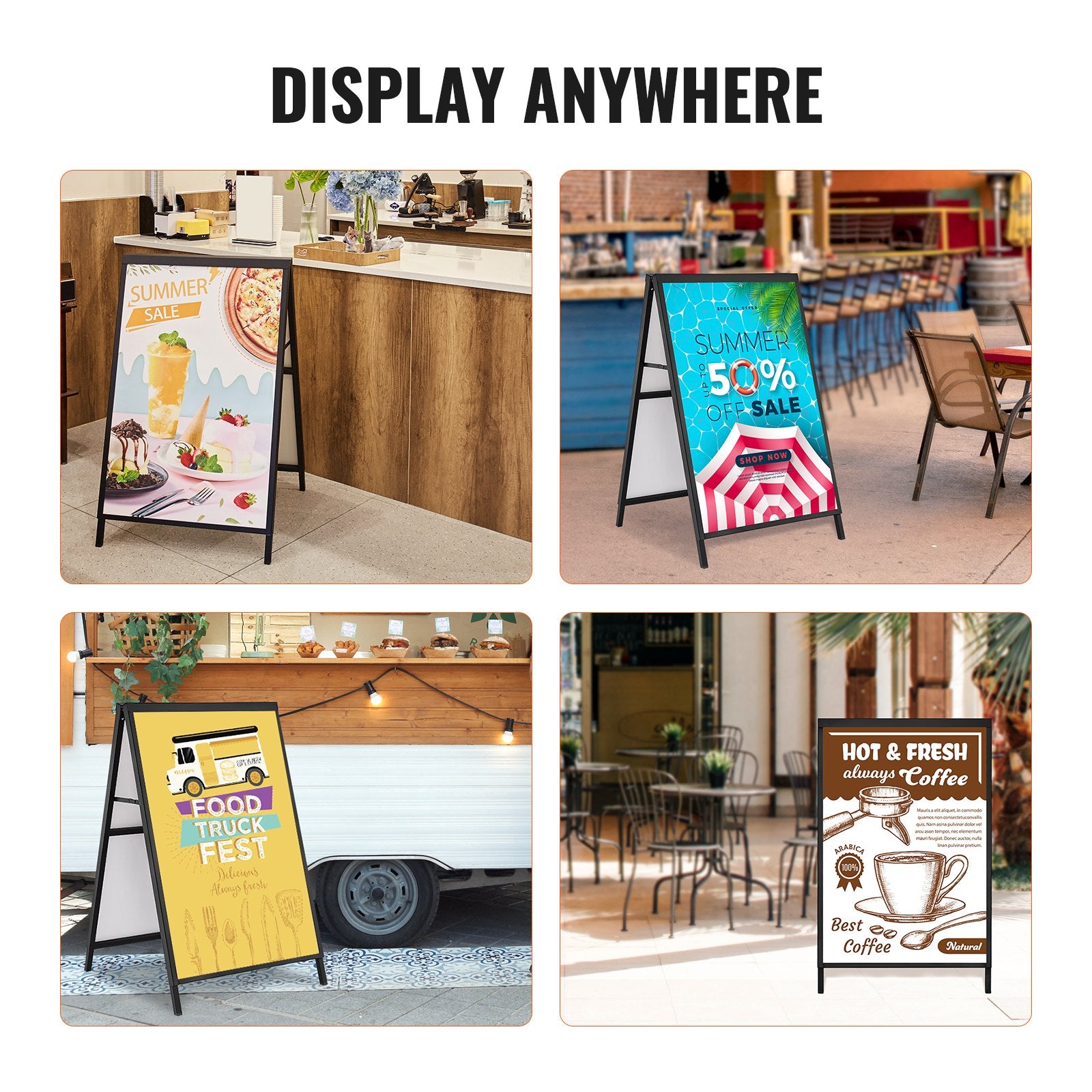 A Frame Sidewalk Sign, 61x91cm Heavy Duty Slide-in Signboard Holder, Double-Sided Folding Sandwich Board V952-XHBZA2436INCHM1FCV0