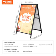 A Frame Sidewalk Sign, 61x91cm Heavy Duty Slide-in Signboard Holder, Double-Sided Folding Sandwich Board V952-XHBZA2436INCHM1FCV0