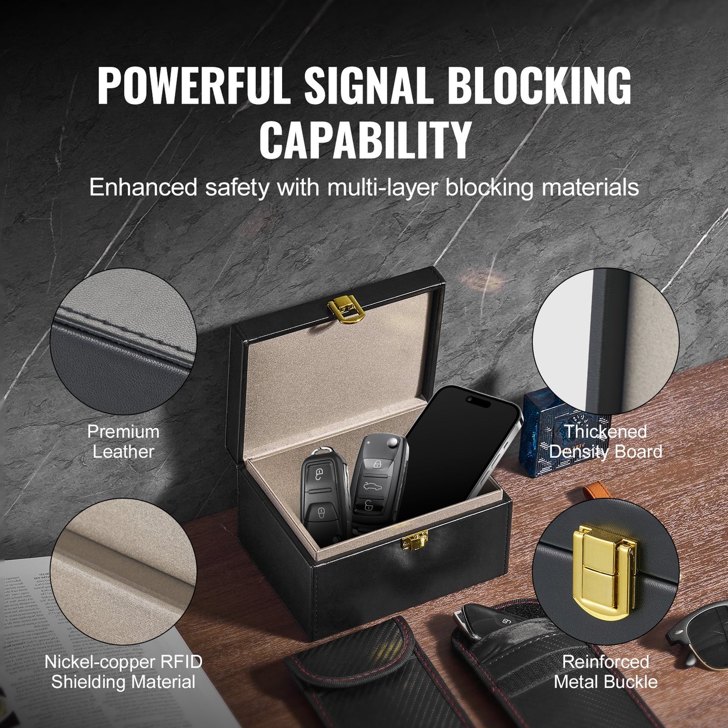 Faraday Box Signal Blocking Holder for 5~8 Car Keys with 2 Key Bags Black V952-XHPBHJTZ6347WKCJLV0