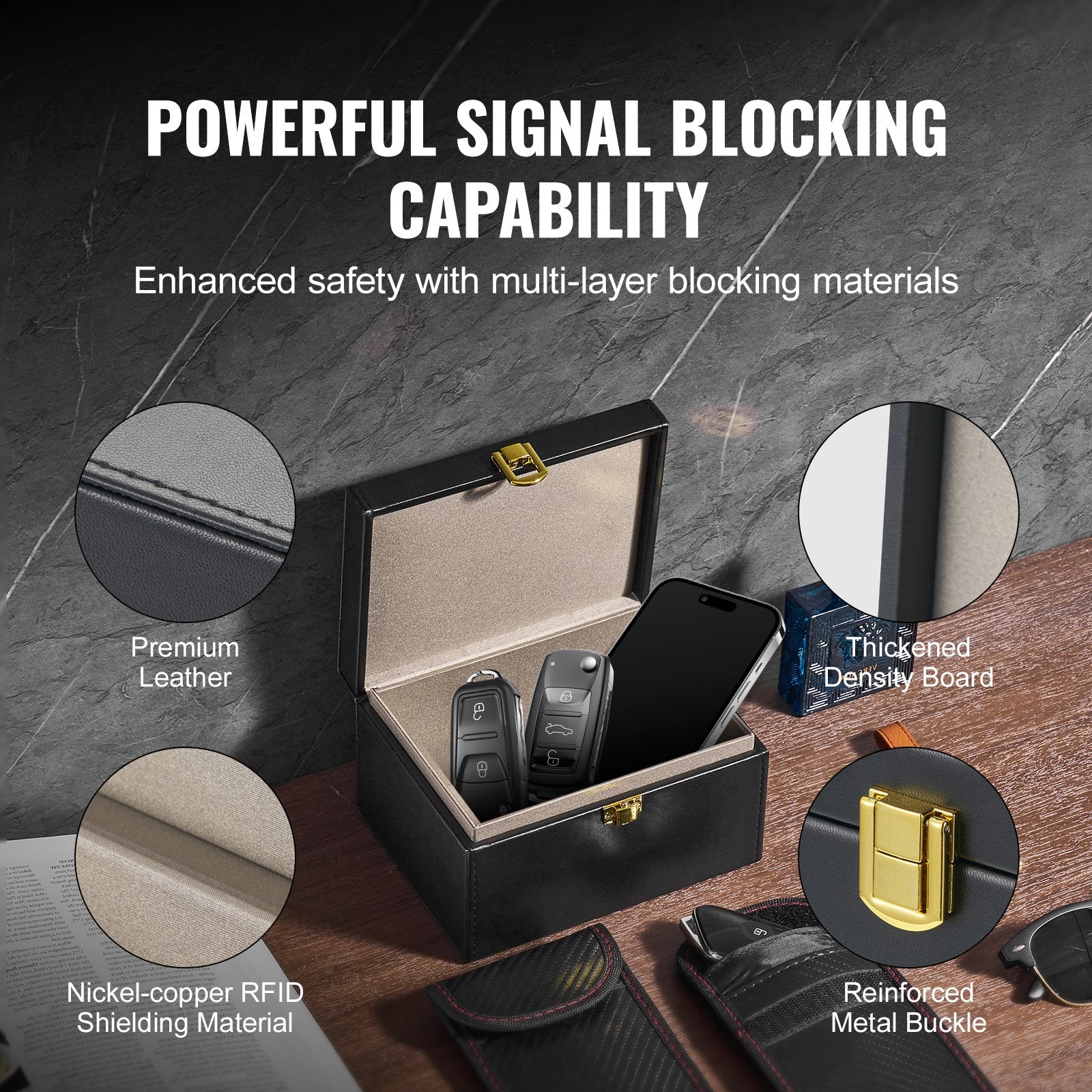 Faraday Box Signal Blocking Holder for 5~8 Car Keys with 2 Key Bags Black V952-XHPBHJTZ6347WKCJLV0