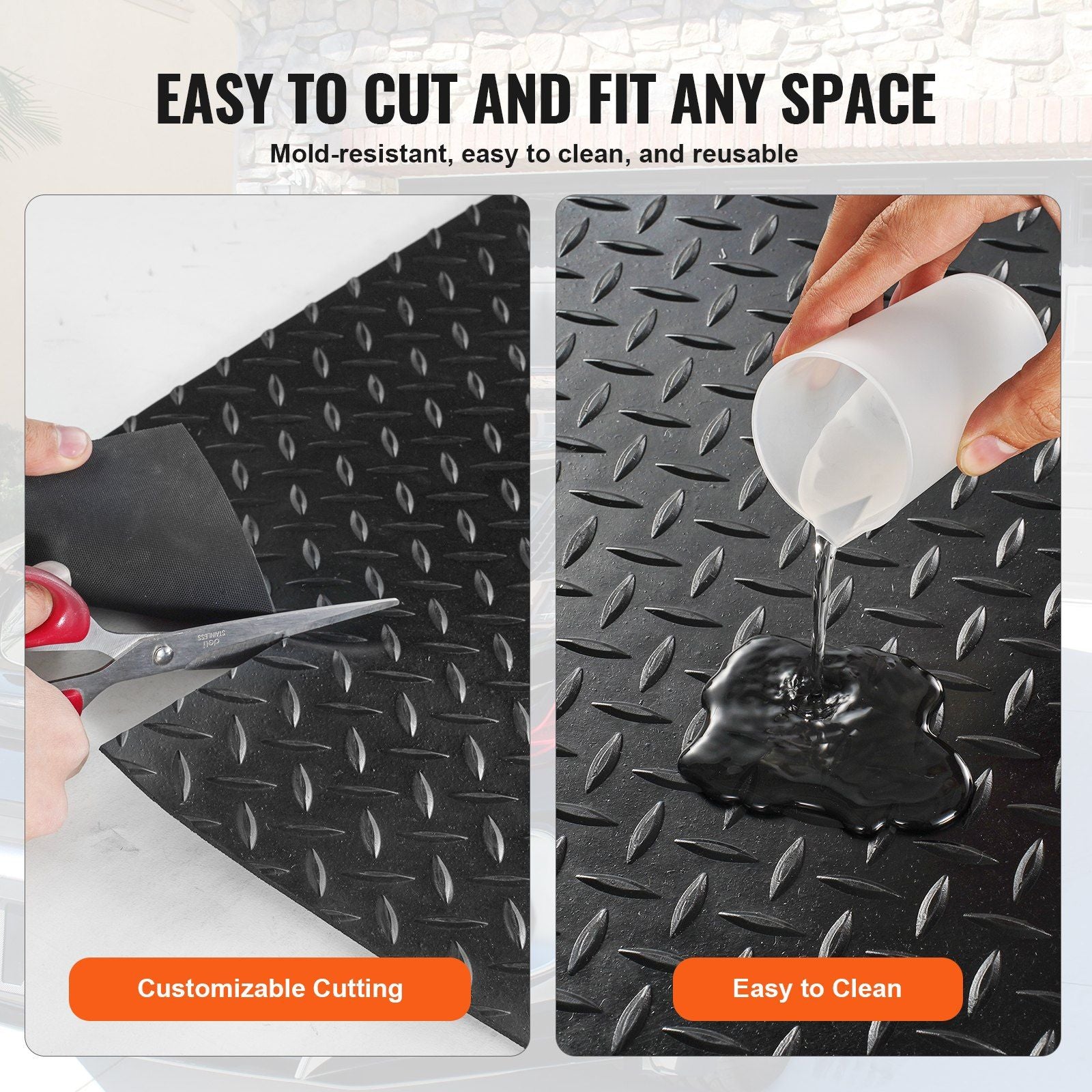 Diamond-Plate Rubber Flooring Roll, 3 mm x 4 ft x 6 ft Garage Floor Mat, SBR Rubber Garage Flooring Roll, V952-XJCKDDXJ46FT6HD7BV0