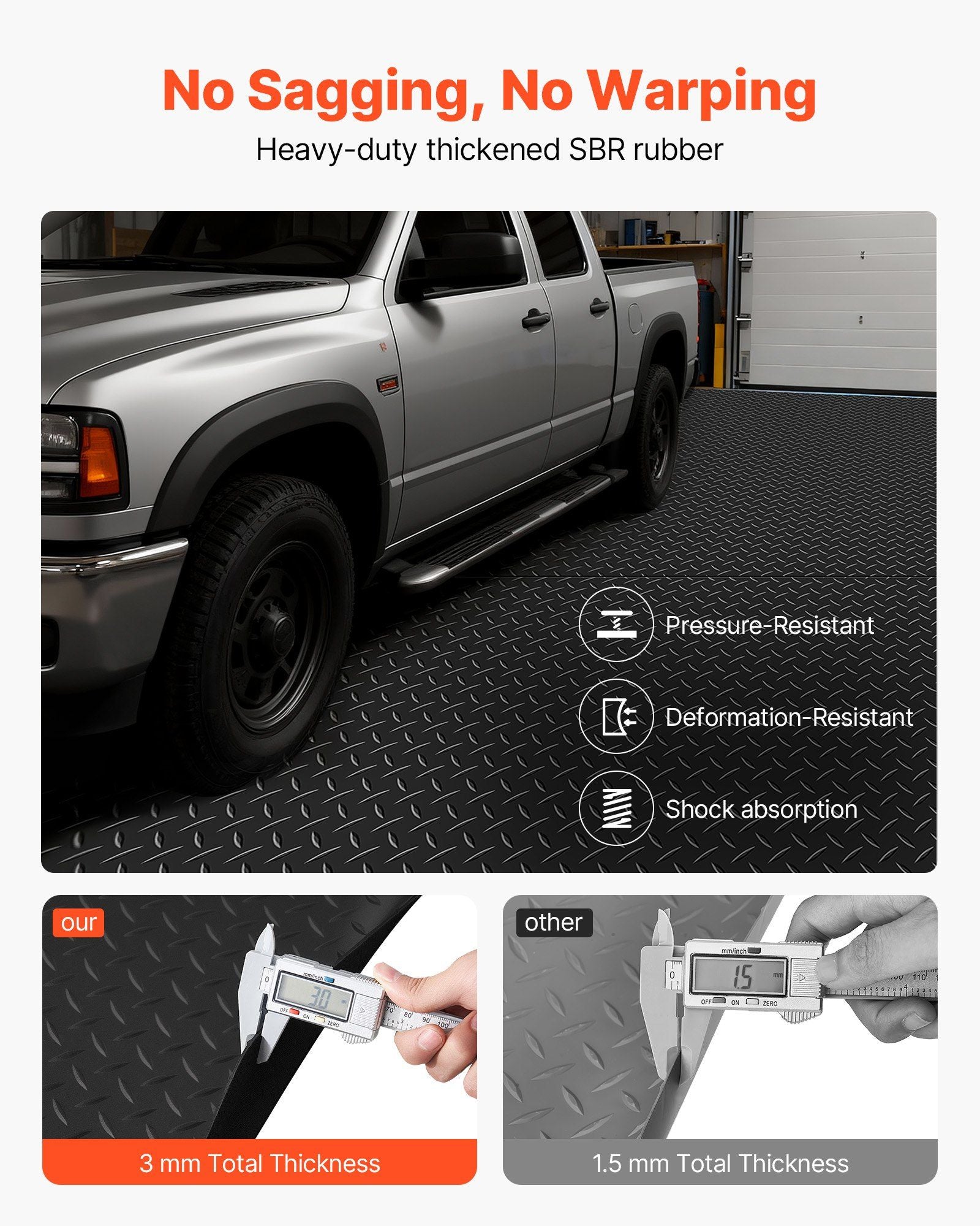 Garage Floor Roll, 1.22 x 6.1 m Garage Flooring Mat, 3 mm Thickened Rubber Diamond Plate Floor Protector Mat, V952-XJJZCKDDXJ42AFKOS001V0