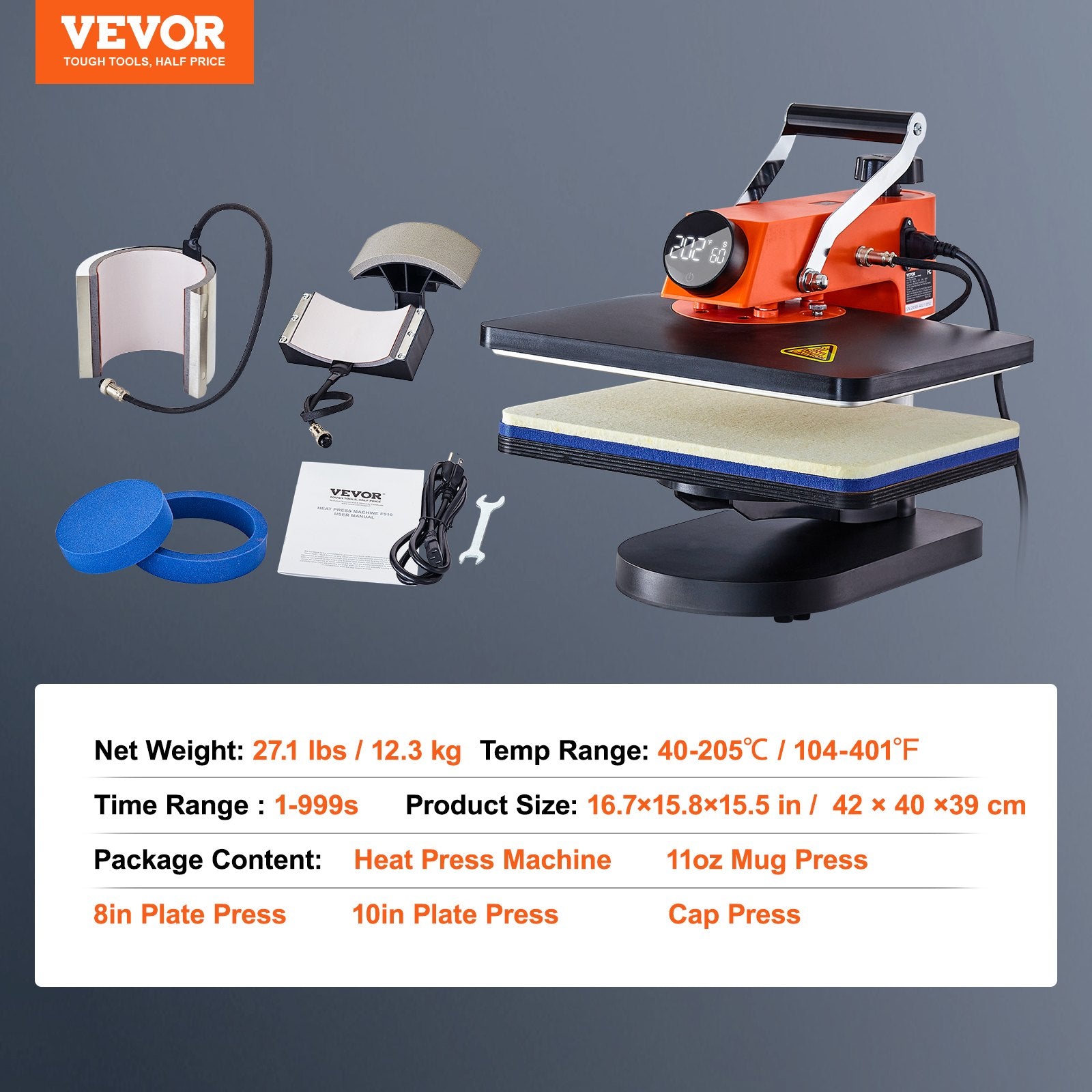 Heat Press Machine 12x15in 5in1 Sublimation Transfer T-shirt Plate Mug Cup V952-XKTF91012155172EDV3