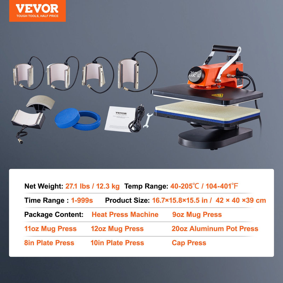 Heat Press Machine 12x15in 8in1 Sublimation Transfer T-shirt Plate Mug Cup V952-XKTF910121581DUXVV3