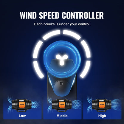 Inline Duct Fan, 152.4mm 323.7 CFM with Variable Speed Controller, Quiet AC-motor Ventilation Exhaust Fan for V952-XLGDFJYCHSAC6J5DVV3