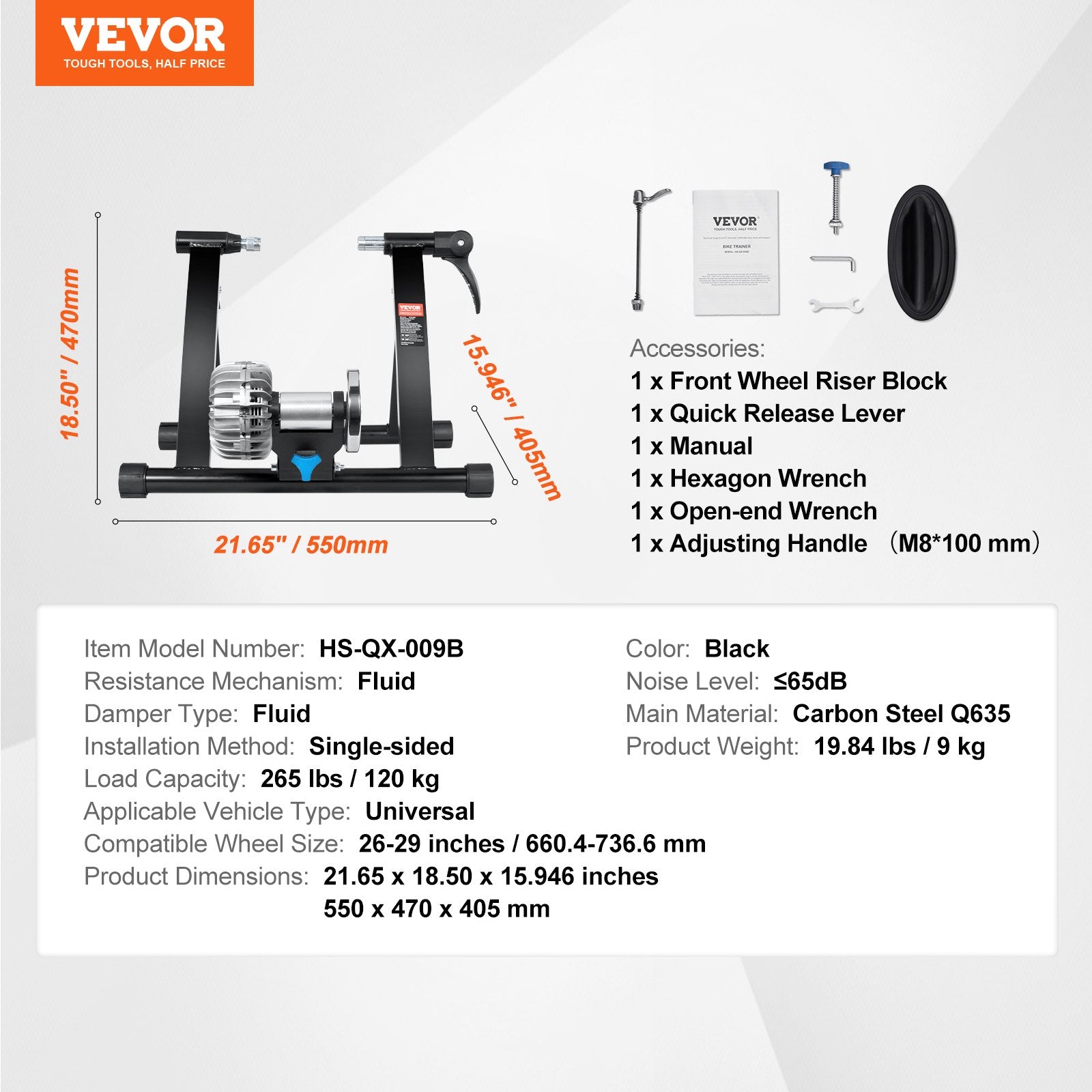 Bike Trainer Stand, Fluid Stationary Bike Stand for 26"-29" Wheels, Noise Reduction Fluid Flywheel, Portable V952-XLJLTPTDJBD0F1RZUV0