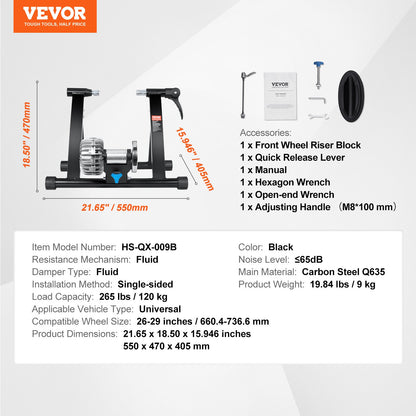 Bike Trainer Stand, Fluid Stationary Bike Stand for 26"-29" Wheels, Noise Reduction Fluid Flywheel, Portable V952-XLJLTPTDJBD0F1RZUV0