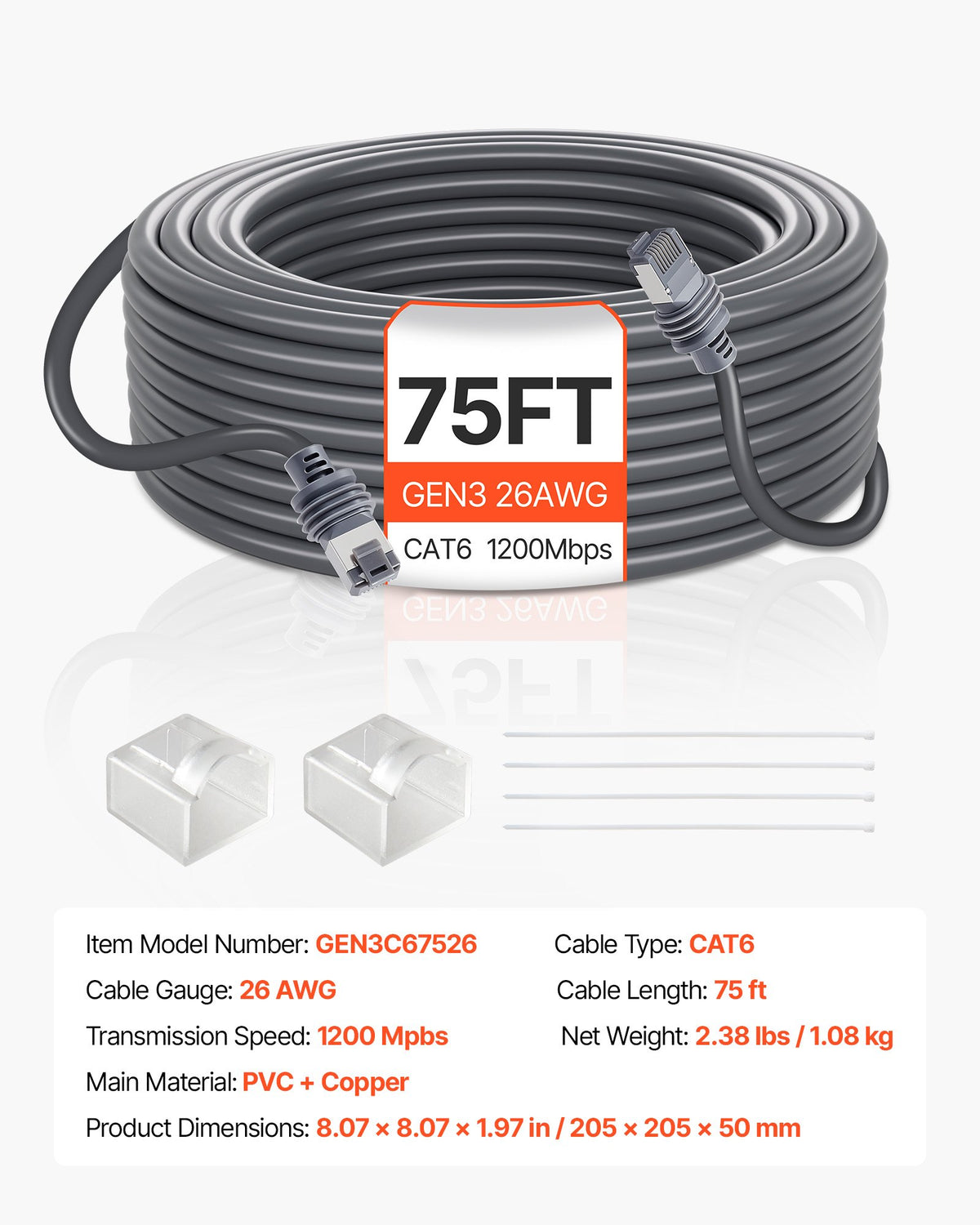 Starlink Gen 3 Cable,22.86 m, 26 AWG Copper Core, Durable Extension Cable for Standard Generation 3, V952-XLYZDLGEN326BSZ9S001V9