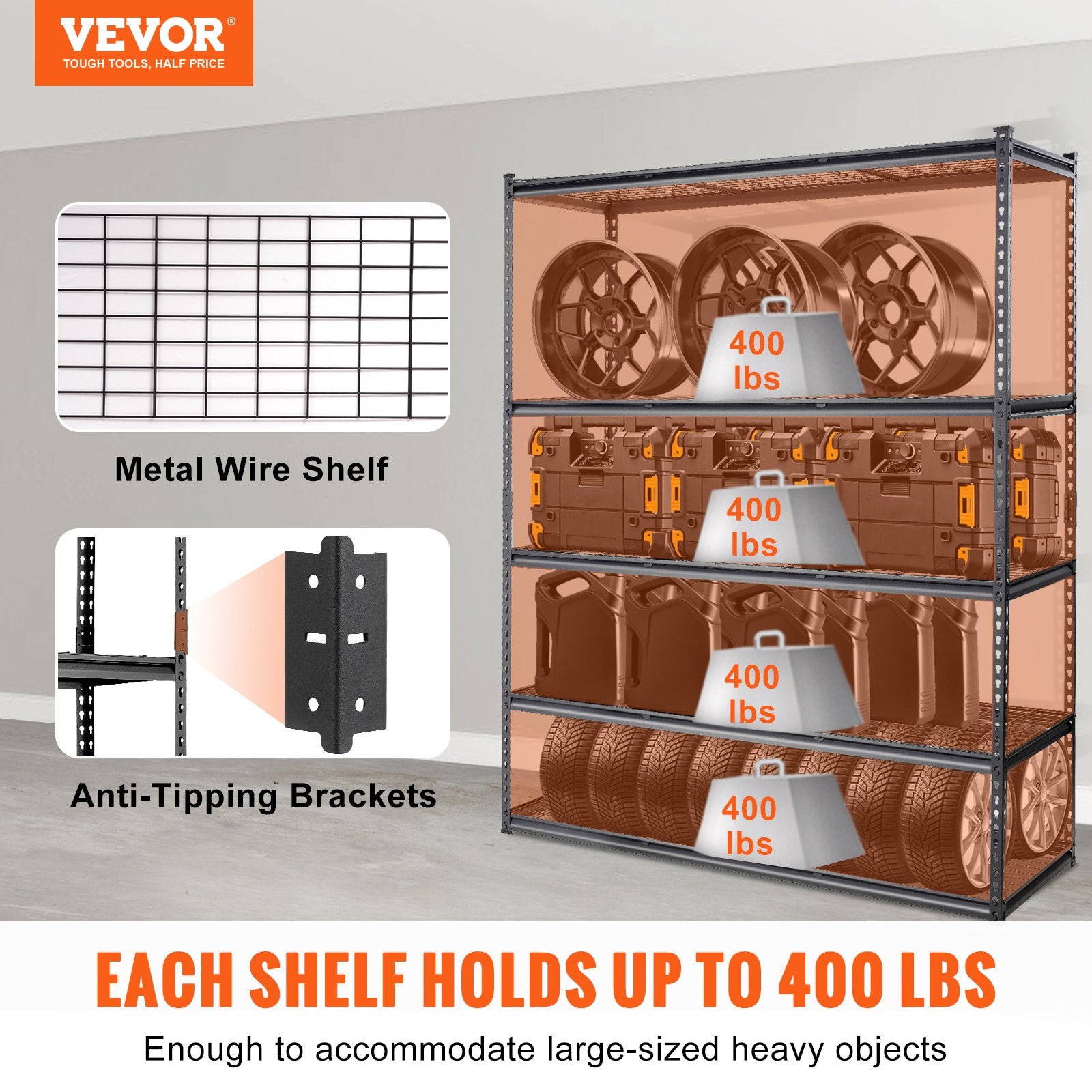 Storage Shelving Unit, 5-Tier Adjustable, 2000 lbs Capacity, Heavy Duty Garage Shelves Metal Organizer Wire V952-XLZLKHJCL24DXIG4AV0