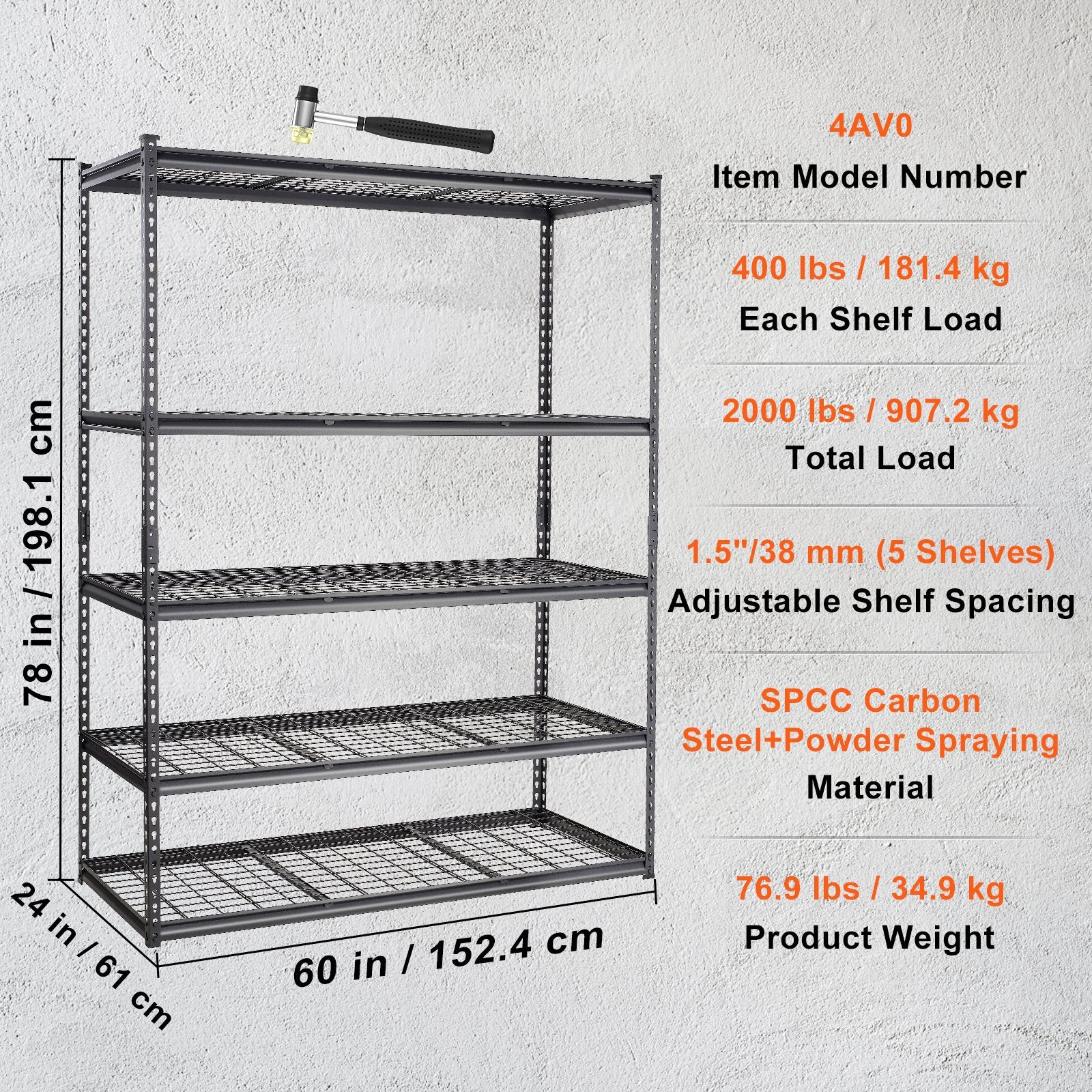 Storage Shelving Unit, 5-Tier Adjustable, 2000 lbs Capacity, Heavy Duty Garage Shelves Metal Organizer Wire V952-XLZLKHJCL24DXIG4AV0