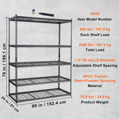 Storage Shelving Unit, 5-Tier Adjustable, 2000 lbs Capacity, Heavy Duty Garage Shelves Metal Organizer Wire V952-XLZLKHJCL24DXIG4AV0