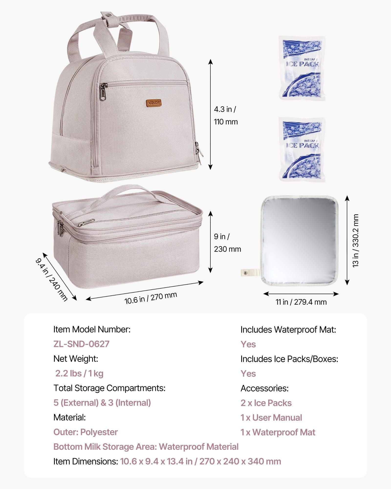 Breast Pump Backpack, Breast Feeding Bag with Ice Pack, Fits for S1/S2, Pumping Accessories & Breastmilk V952-XNBBBDHHS000EU7VG001V0
