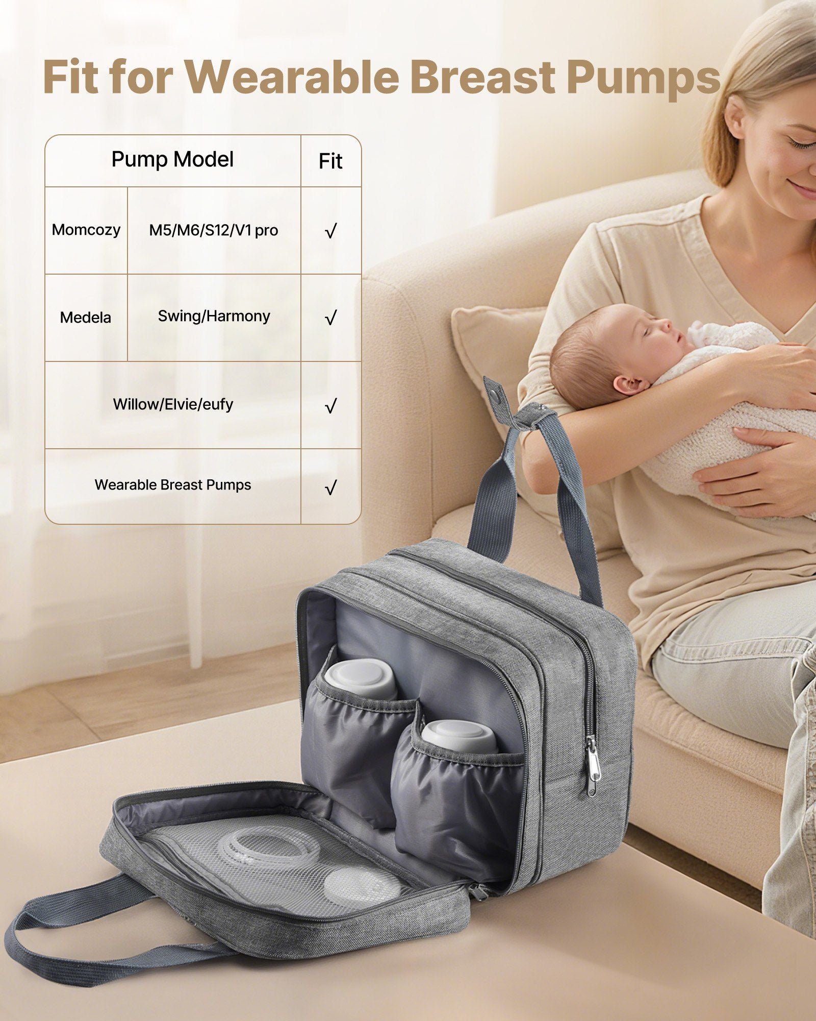 Wearable Breast Pump Bag, Breast Feeding Bag with Ice Pack, Fits for M5/M6, Pumping Accessories & Breastmilk V952-XNBSTBZHHSDLLVDDX001V0