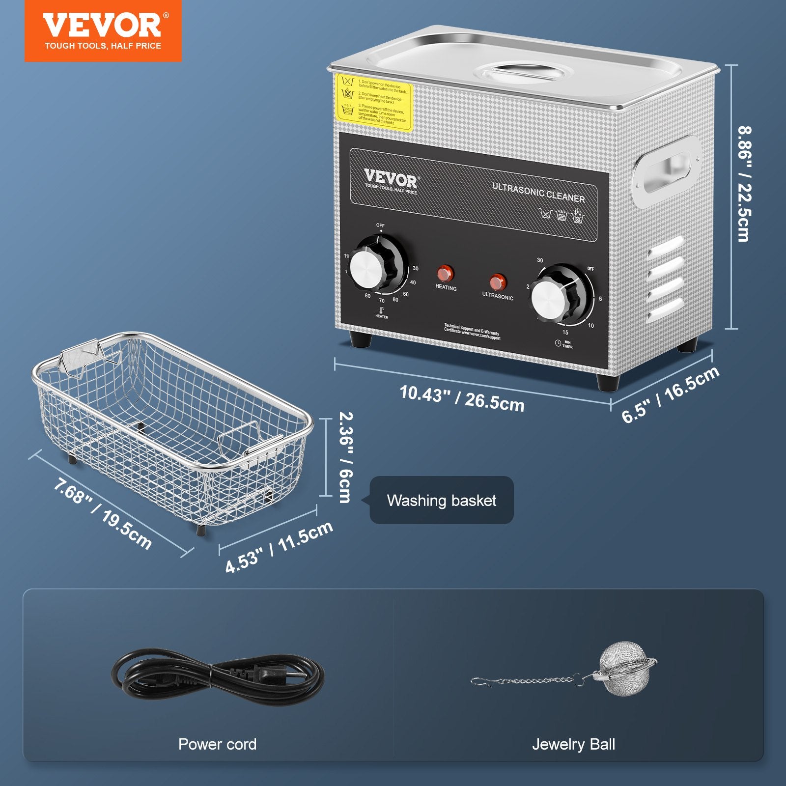 3L Ultrasonic Cleaner with Heater Timer & Basket, Professional Digital Sonic Cavitation Machine, 120W V952-XNKZCSBQXJ3LRE6AMV3