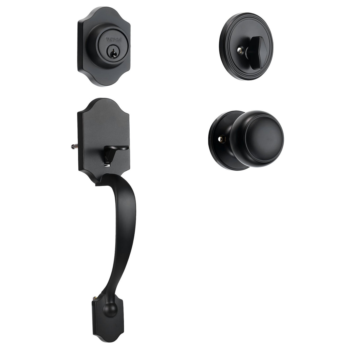Front Door Handle and Deadbolt Set, Matte Black Front Door Lock Set with Interior Knob, Single Cylinder V952-XNSBYGHDSHXLS59N0V0