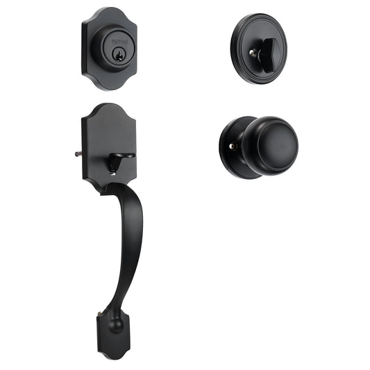 Front Door Handle and Deadbolt Set, Matte Black Front Door Lock Set with Interior Knob, Single Cylinder V952-XNSBYGHDSHXLS59N0V0