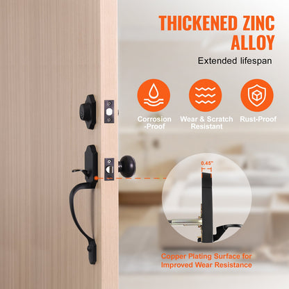 Front Door Handle and Deadbolt Set, Matte Black Front Door Lock Set with Interior Knob, Single Cylinder V952-XNSBYGHDSHXLS59N0V0