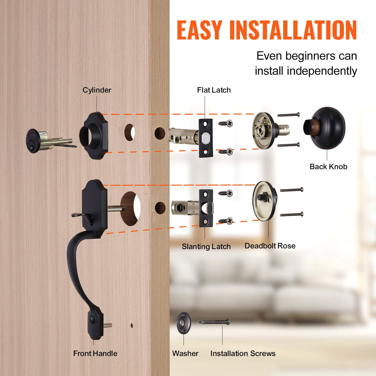 Front Door Handle and Deadbolt Set, Matte Black Front Door Lock Set with Interior Knob, Single Cylinder V952-XNSBYGHDSHXLS59N0V0