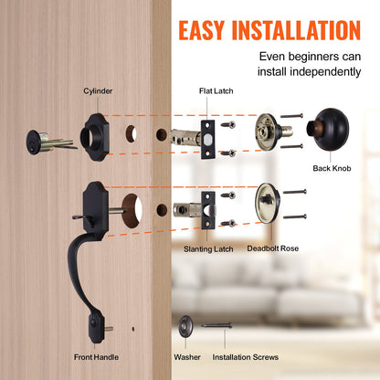 Front Door Handle and Deadbolt Set, Matte Black Front Door Lock Set with Interior Knob, Single Cylinder V952-XNSBYGHDSHXLS59N0V0