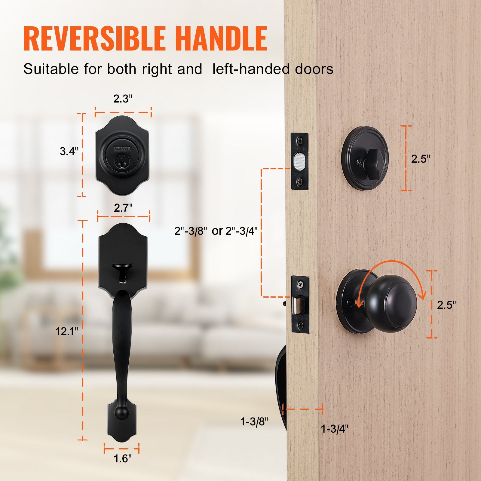 Front Door Handle and Deadbolt Set, Matte Black Front Door Lock Set with Interior Knob, Single Cylinder V952-XNSBYGHDSHXLS59N0V0
