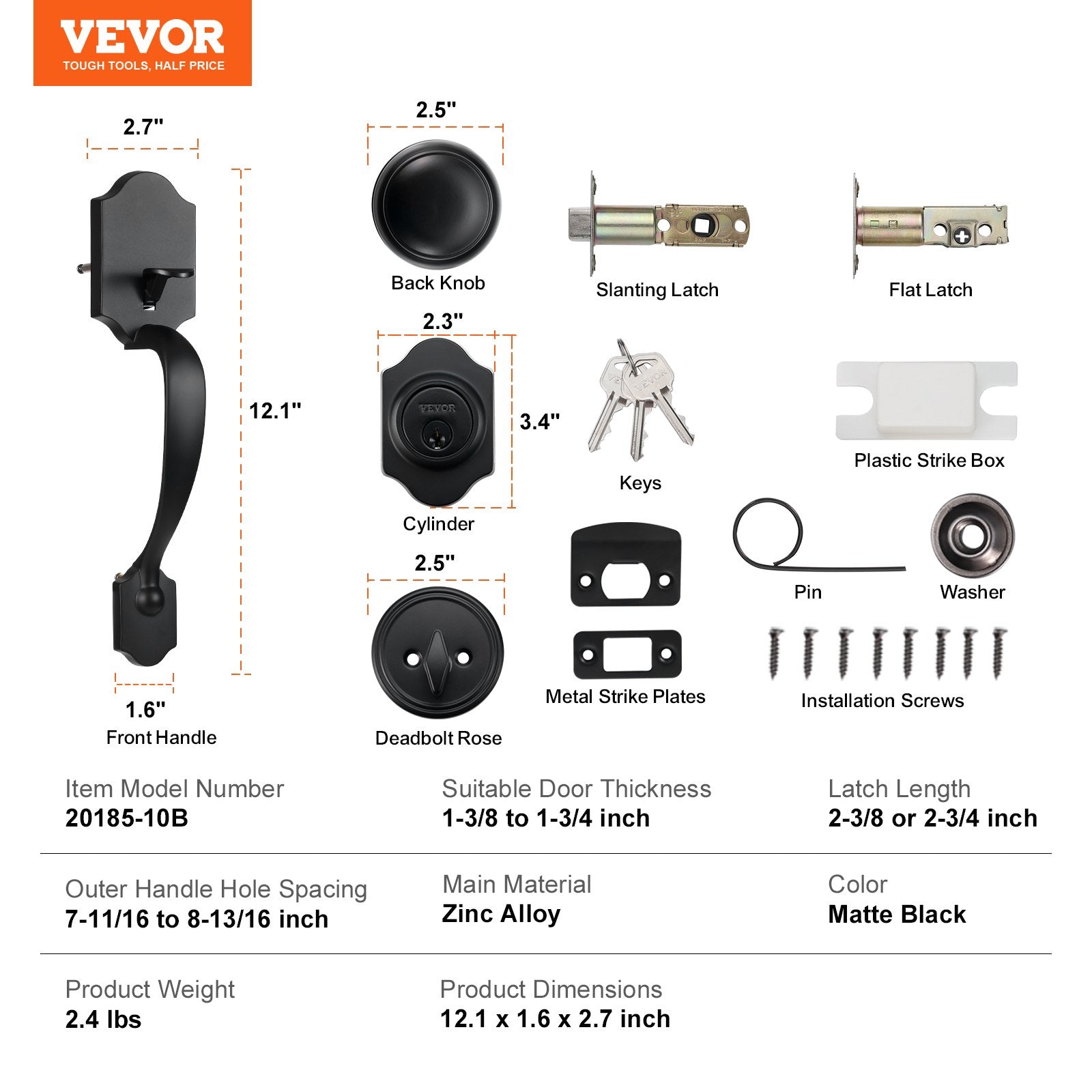 Front Door Handle and Deadbolt Set, Matte Black Front Door Lock Set with Interior Knob, Single Cylinder V952-XNSBYGHDSHXLS59N0V0
