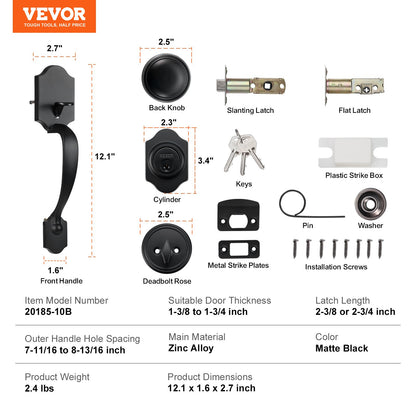 Front Door Handle and Deadbolt Set, Matte Black Front Door Lock Set with Interior Knob, Single Cylinder V952-XNSBYGHDSHXLS59N0V0