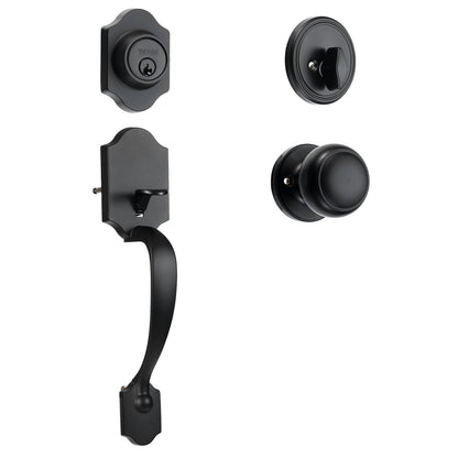 Front Door Handle and Deadbolt Set, Matte Black Front Door Lock Set with Interior Knob, Single Cylinder V952-XNSBYGHDSHXLS59N0V0