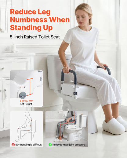 Raised Toilet Seat with Arms, 136.1 kg Load Capacity, 127 mm Lift Height, Widened Commode Elevated Toilet V952-XNSDSJGMTZD5HIUXQ001V0
