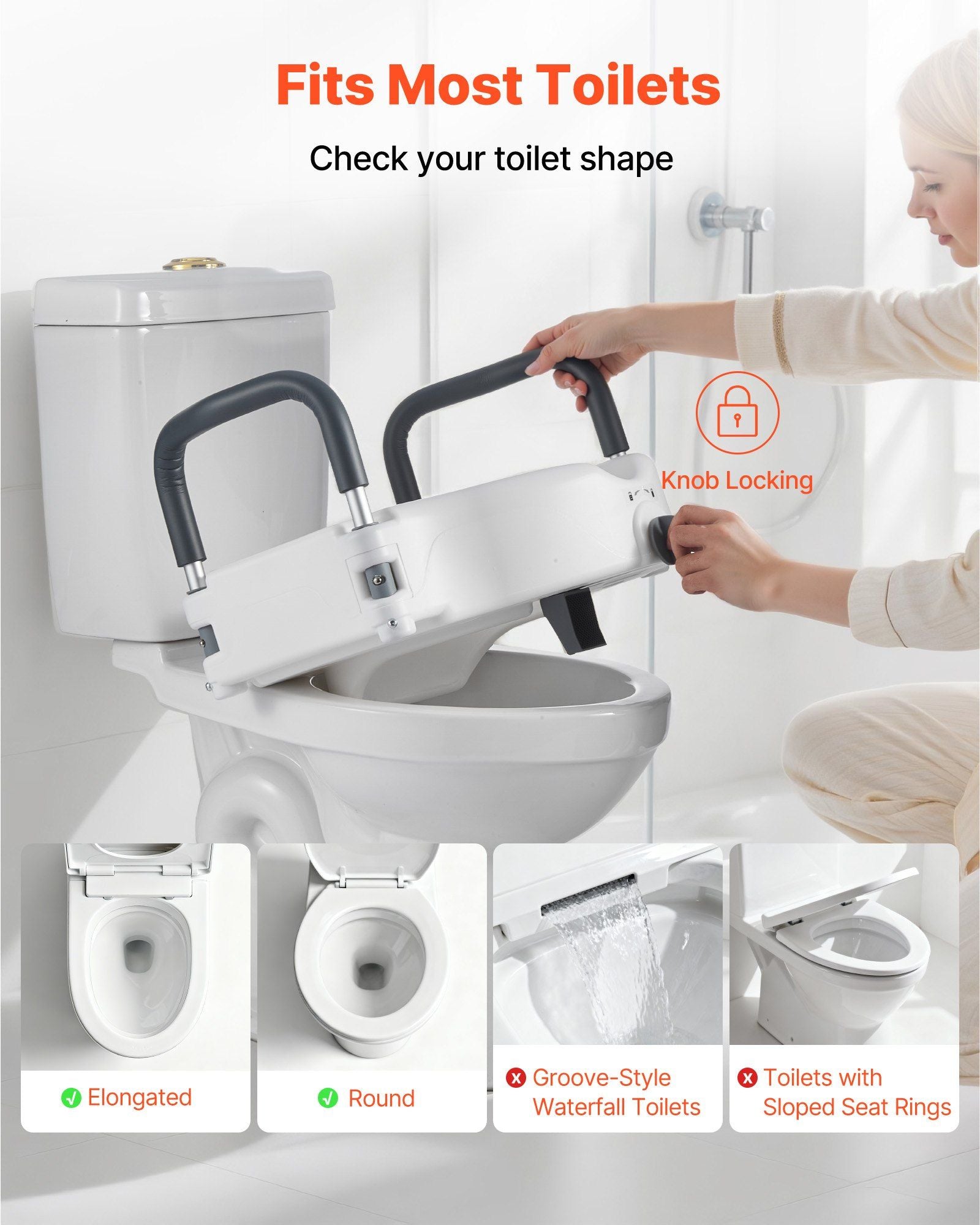 Raised Toilet Seat with Arms, 136.1 kg Load Capacity, 127 mm Lift Height, Widened Commode Elevated Toilet V952-XNSDSJGMTZD5HIUXQ001V0