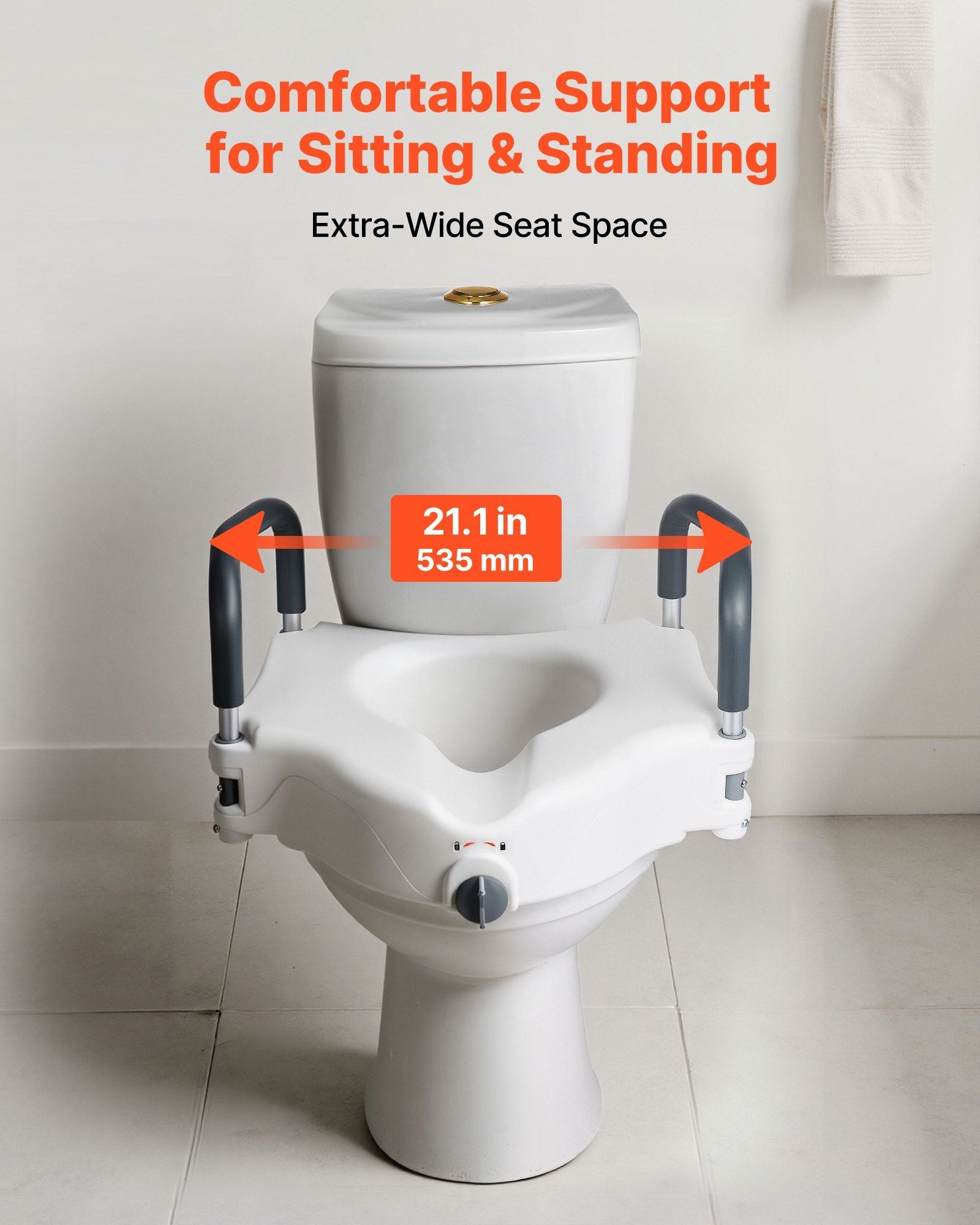 Raised Toilet Seat with Arms, 136.1 kg Load Capacity, 127 mm Lift Height, Widened Commode Elevated Toilet V952-XNSDSJGMTZD5HIUXQ001V0