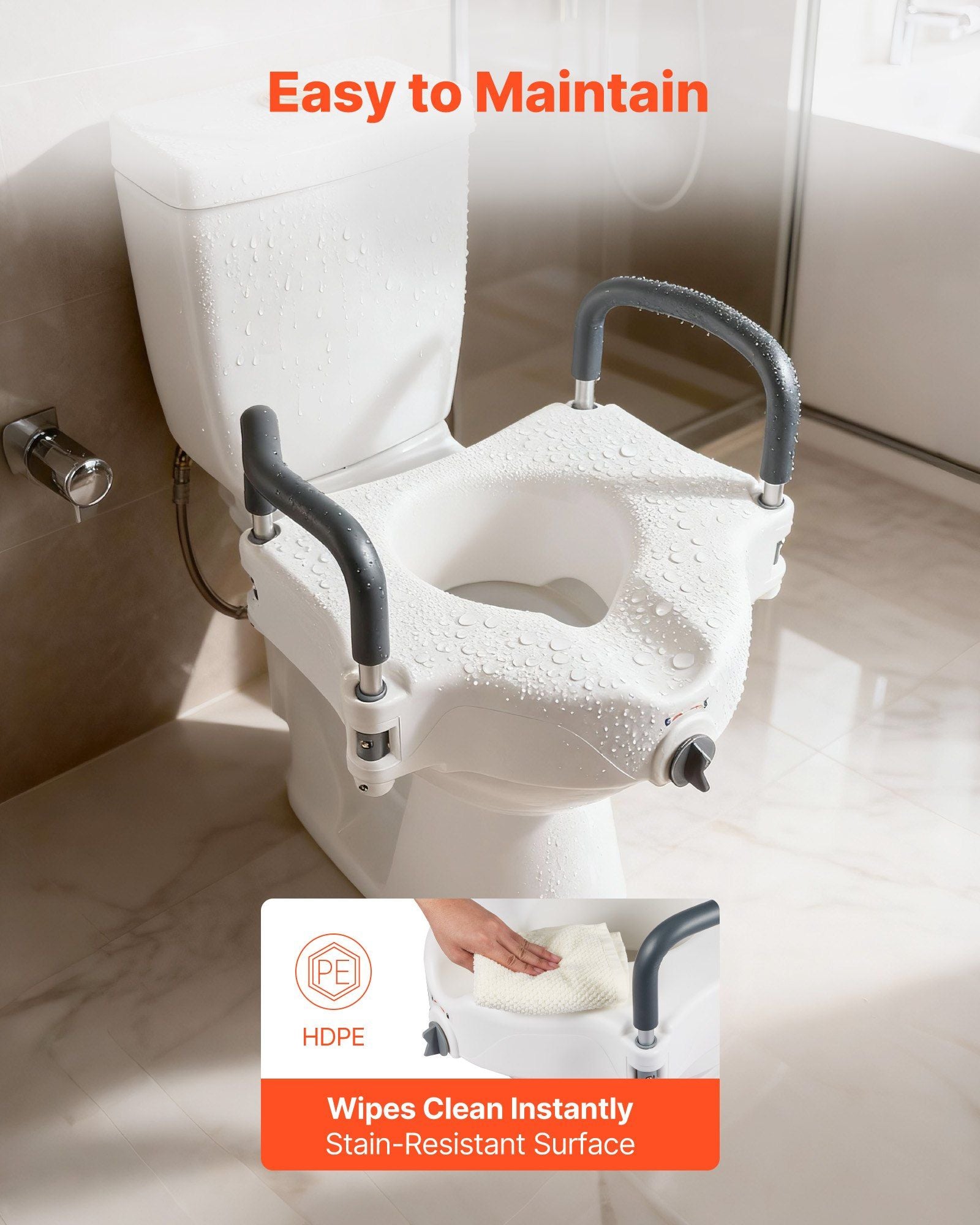 Raised Toilet Seat with Arms, 136.1 kg Load Capacity, 127 mm Lift Height, Widened Commode Elevated Toilet V952-XNSDSJGMTZD5HIUXQ001V0