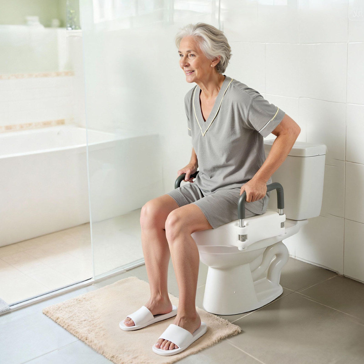 Raised Toilet Seat with Arms, 136.1 kg Load Capacity, 127 mm Lift Height, Widened Commode Elevated Toilet V952-XNSDSJGMTZD5HIUXQ001V0