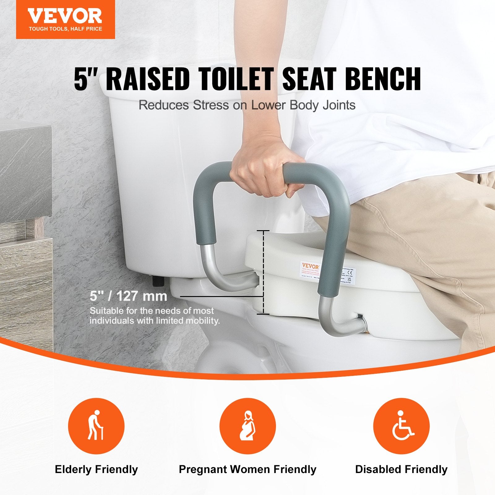 Raised Toilet Seat, 5" Height Raised, 350 lbs Weight Capacity, for Round and Elongated Toilet, Twist Lock V952-XNSDSJGMTZDD2MQ2TV0