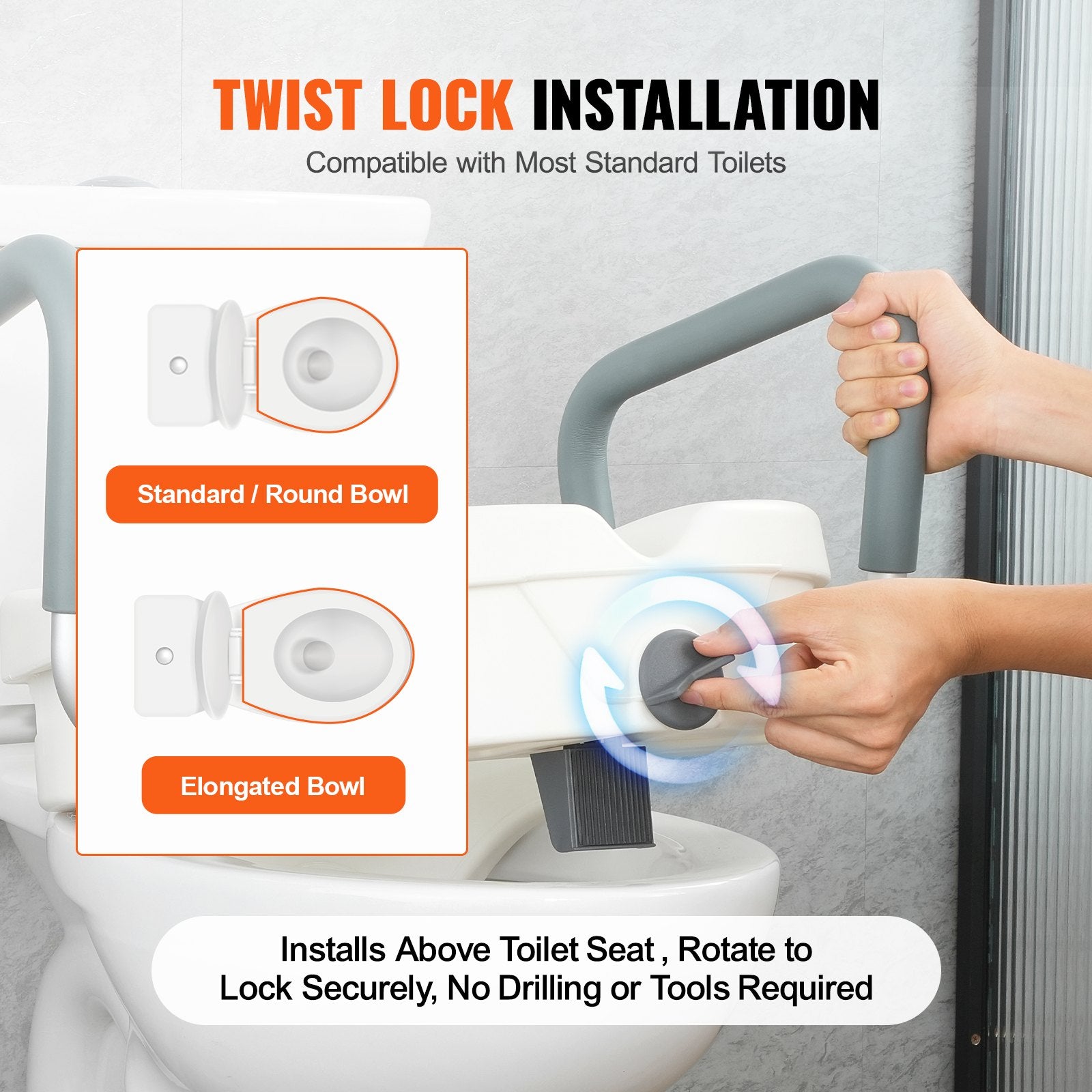Raised Toilet Seat, 5" Height Raised, 350 lbs Weight Capacity, for Round and Elongated Toilet, Twist Lock V952-XNSDSJGMTZDD2MQ2TV0