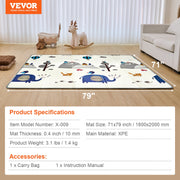 Baby Play Mat, 71""x79"" Extra Large Baby Crawling Mat, Non-Slip One-Piece Foam Baby Playmat, Foldable V952-XPEPXDXPE04Y38F4DV0