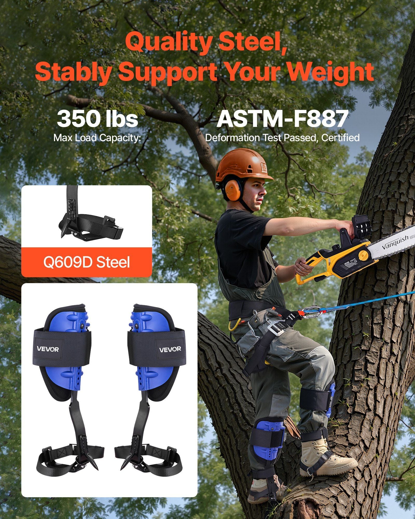 Tree Climbing Spikes Set, Height-Adjustable Tree Climbing Gear with Straps & Harness, 159 kg Load Capacity, V952-XPSZZZHKJCKSOXN33002V0