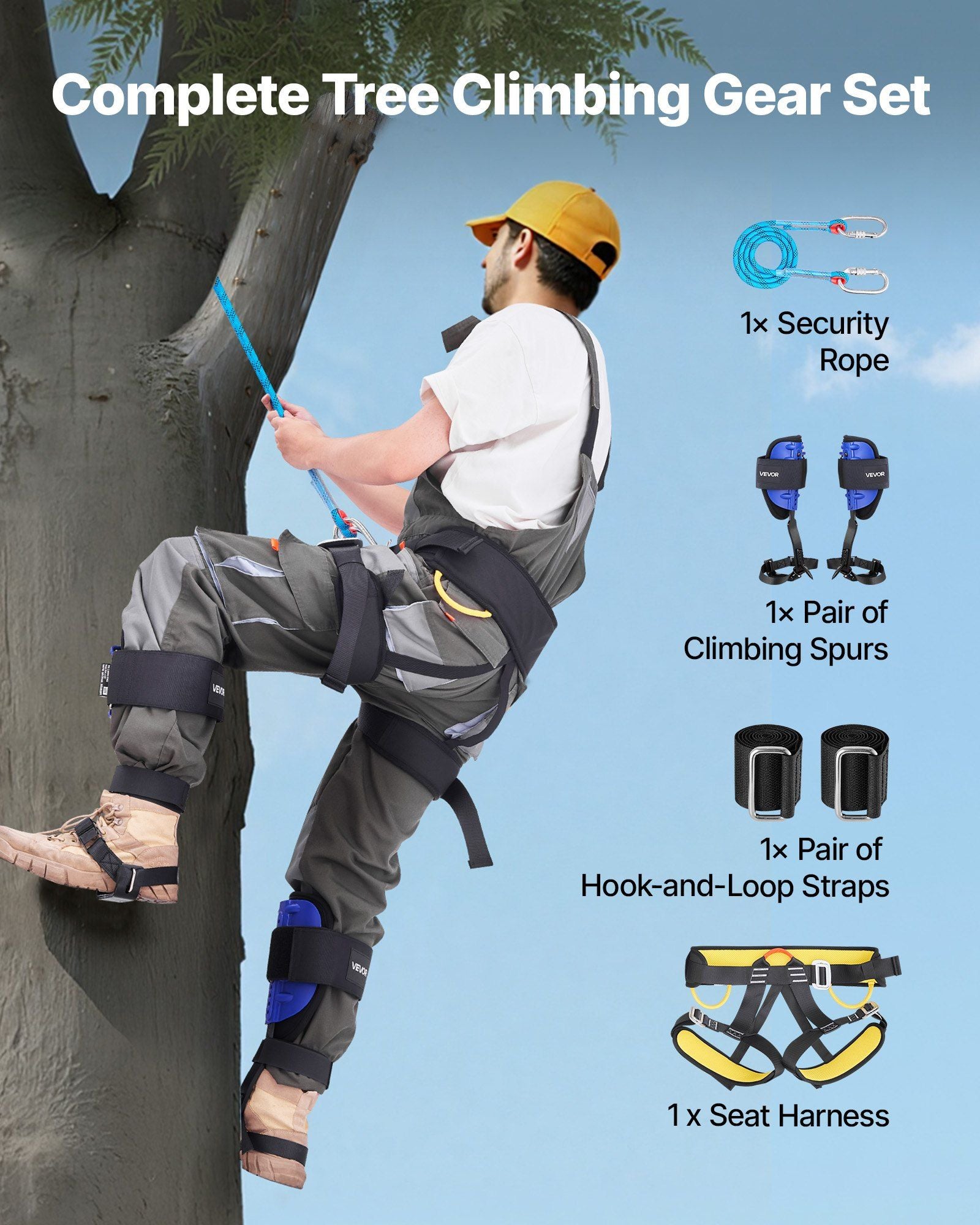 Tree Climbing Spikes Set, Height-Adjustable Tree Climbing Gear with Straps & Harness, 159 kg Load Capacity, V952-XPSZZZHKJCKSOXN33002V0