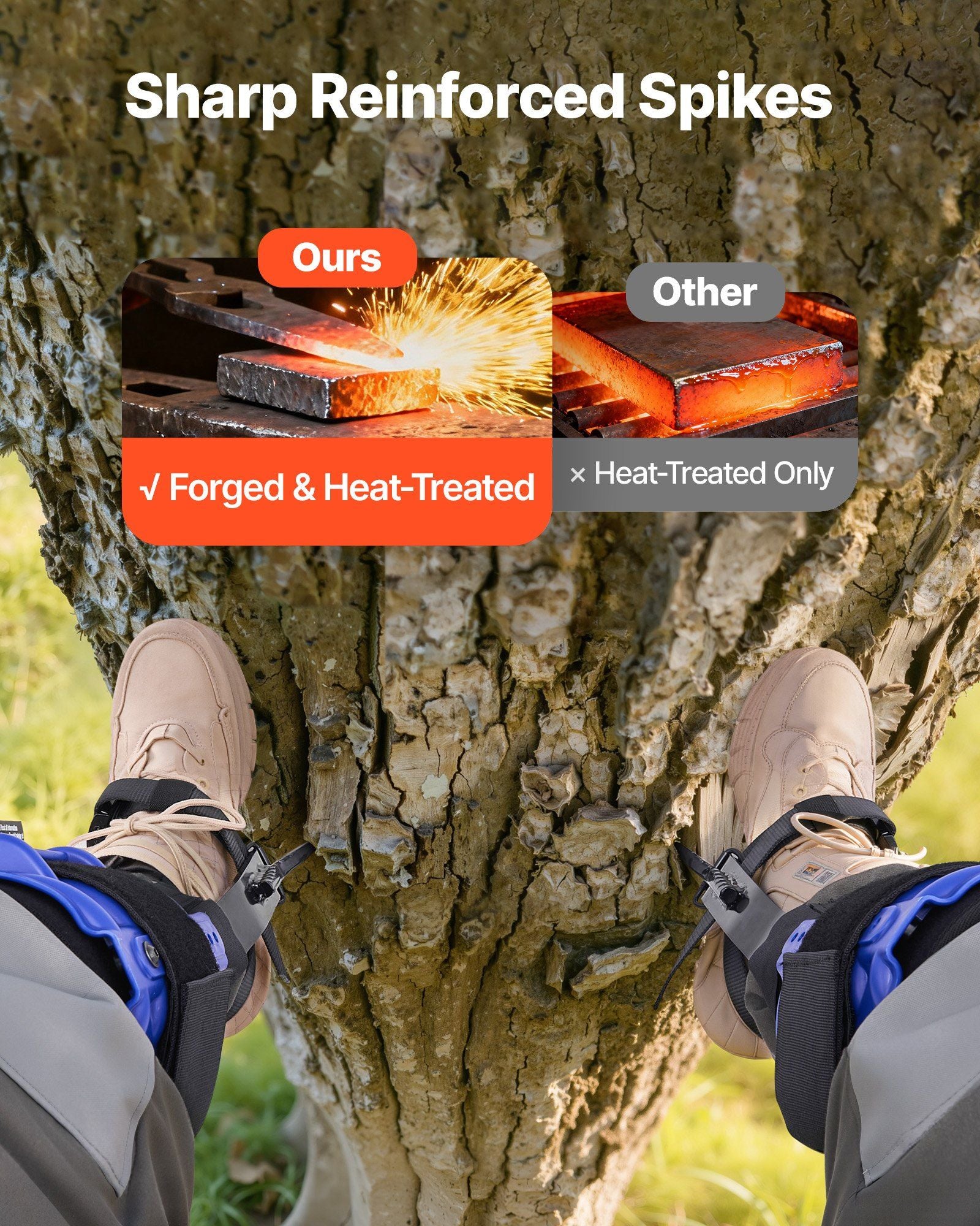 Tree Climbing Spikes Set, Height-Adjustable Tree Climbing Gear with Straps & Harness, 159 kg Load Capacity, V952-XPSZZZHKJCKSOXN33002V0