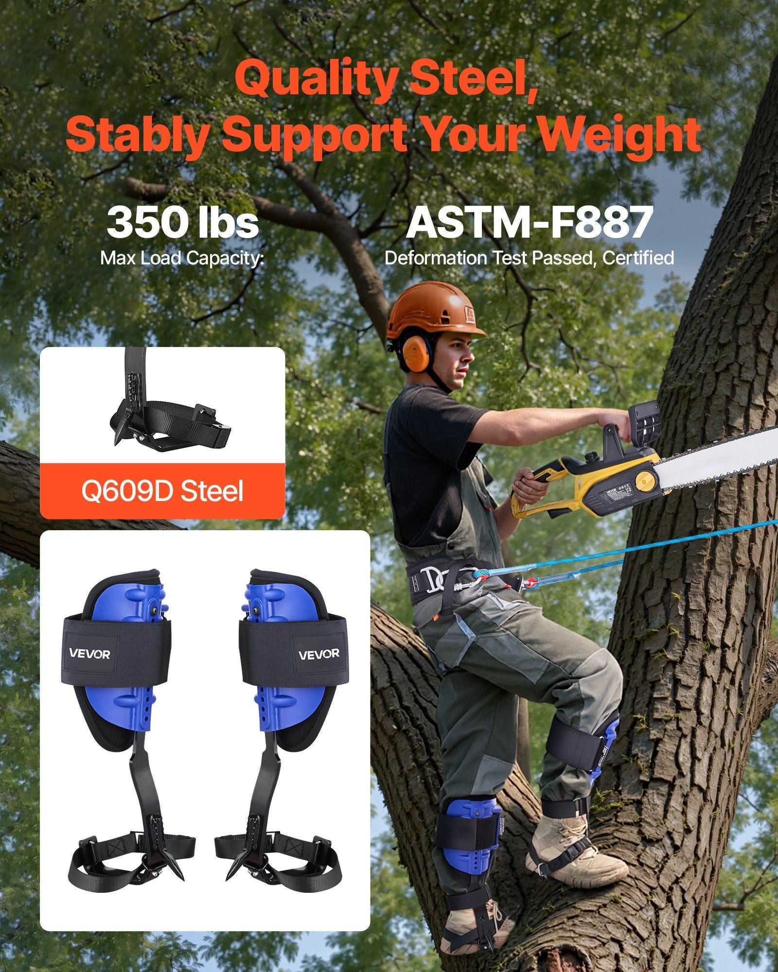 Tree Climbing Spikes Set, Height-Adjustable Tree Climbing Gear with Straps & Waist Harness, 159 kg Load V952-XPSZZZHKJCKSUJVZX002V0