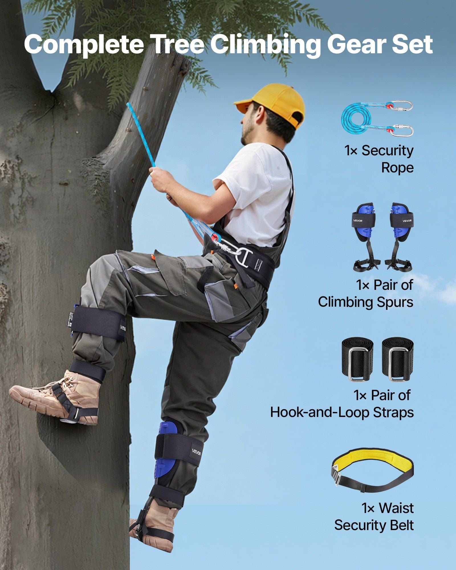 Tree Climbing Spikes Set, Height-Adjustable Tree Climbing Gear with Straps & Waist Harness, 159 kg Load V952-XPSZZZHKJCKSUJVZX002V0