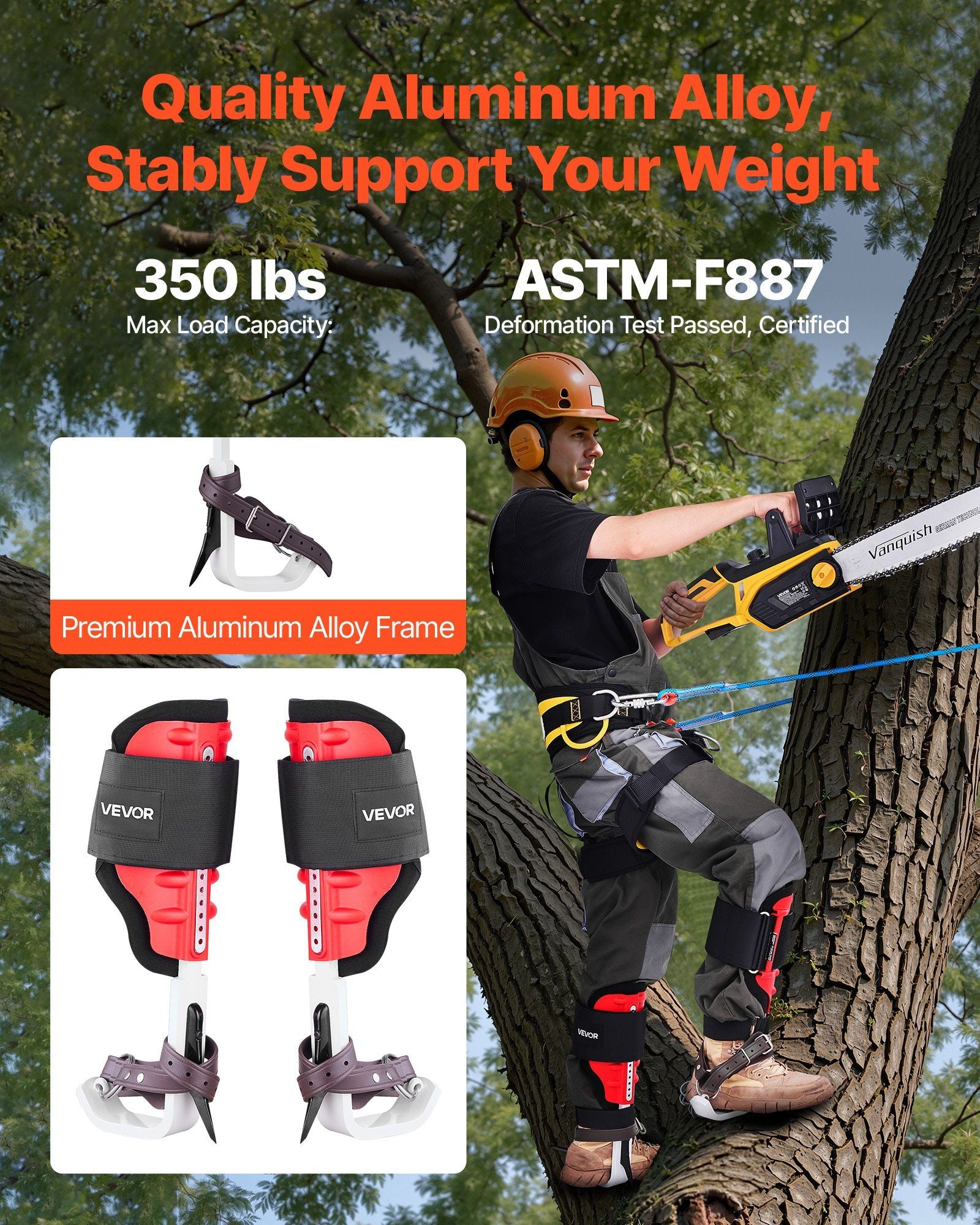 Tree Climbing Spikes Set, Height-Adjustable Tree Climbing Gear with Straps & Spike Protectors, 159 kg Load V952-XPSZZZHKQMFH3M41Q002V0