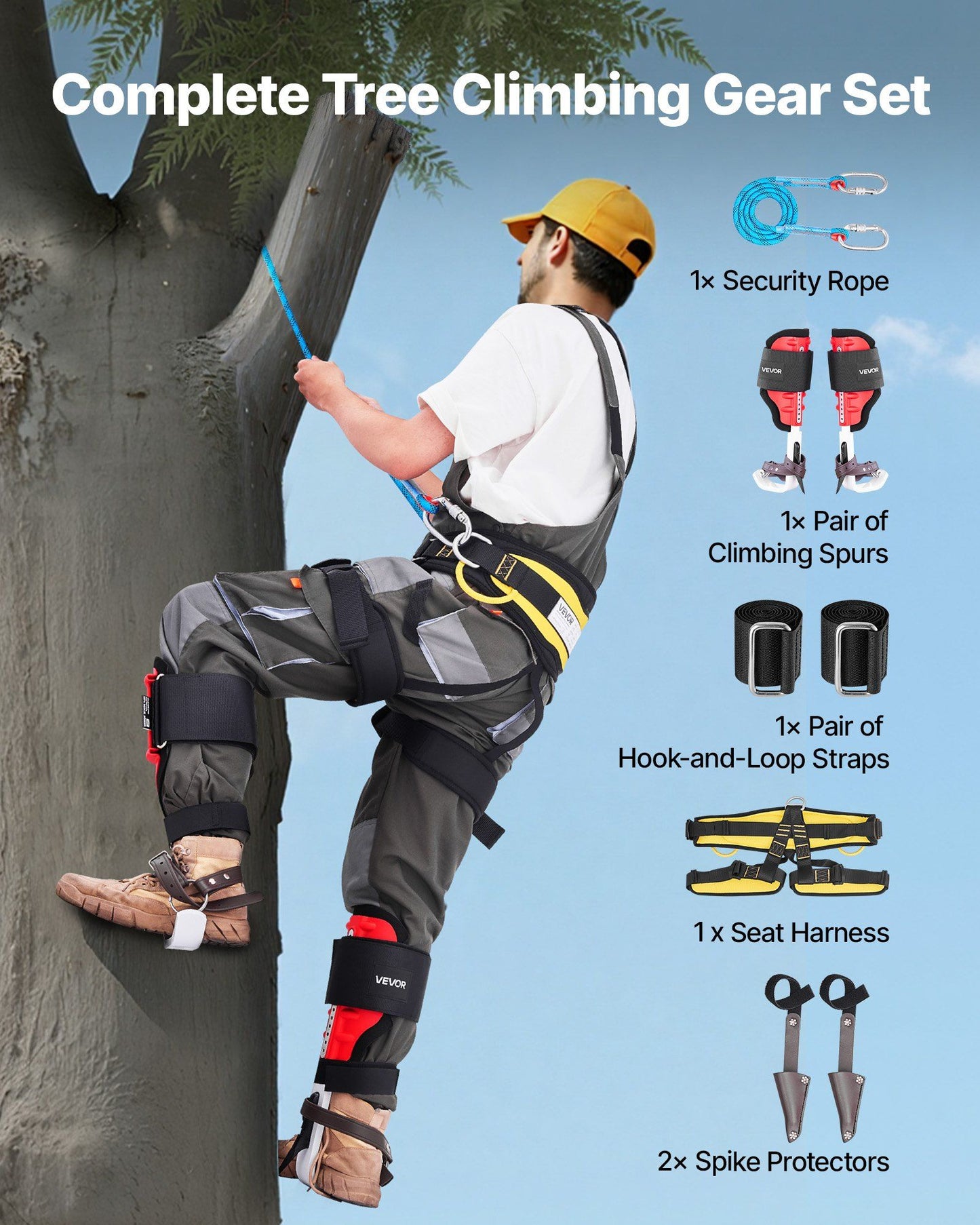 Tree Climbing Spikes Set, Height-Adjustable Tree Climbing Gear with Straps & Spike Protectors, 159 kg Load V952-XPSZZZHKQMFH3M41Q002V0